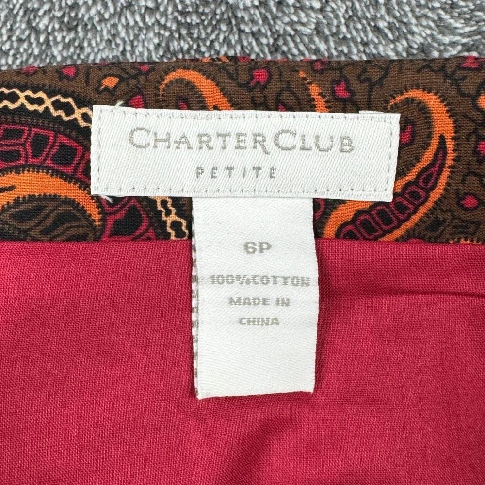 Charter Club Petite Paisley A-Line Skirt Red‎ 6P Morocco II Cotton Smocked